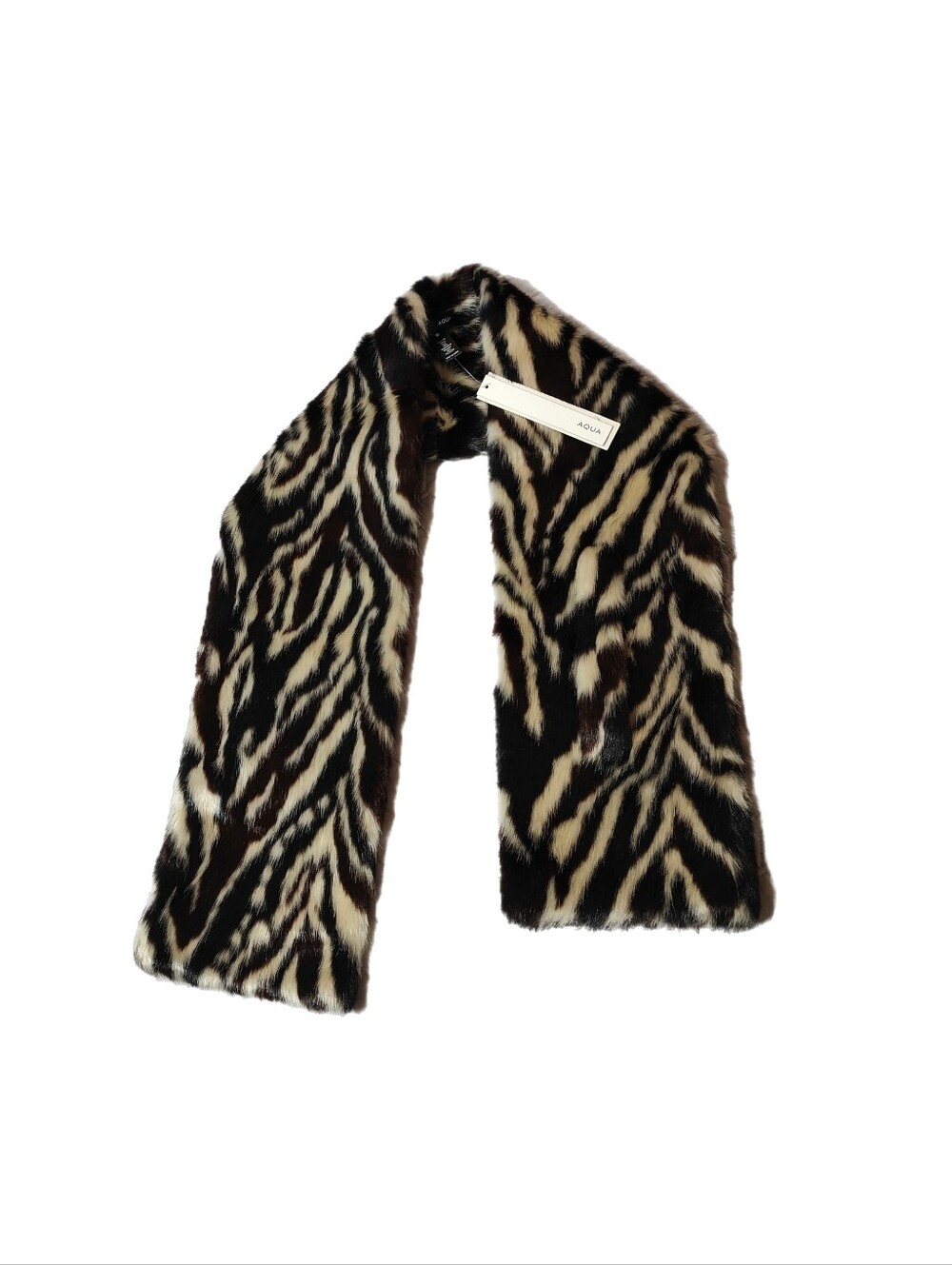 Aqua Bloomingdale’s Faux Fur Zebra Print Scarf NWT Black Cream